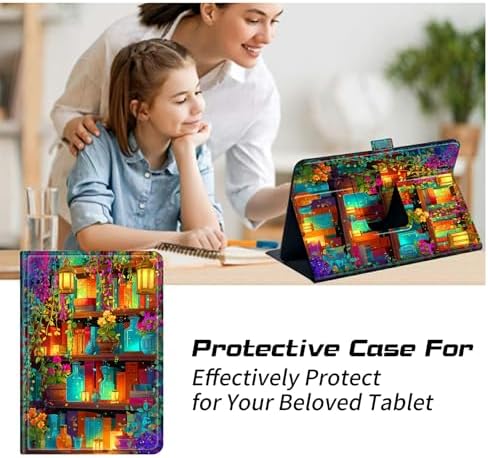 Universal Case for T-Mobile Revvl Tab 2 10.1" Model:9185W 2025/Revvl Tab 5G 10.36" 2023, 360 Degree Rotating Kickstand Protective Stand Leather Shell Cover for 9"-10.5", Bottles Books