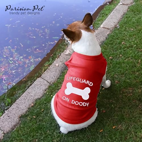 Parisian Pet Dog Shirt – 100% Cotton Shirts for Small Dogs – Sleeveless Red Lifeguard Puppy Vest – Lightweight and Breathable Pet Apparel – Pullover Summer Dog Clothes - Stretchy T Shirts for Dogs