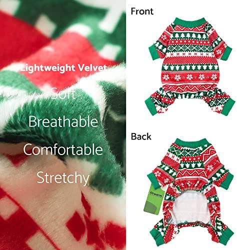 Fitwarm Dog Christmas Outfit, Holiday Pet Clothes for Small Dogs Boy Girl, Festive Pajamas with Feet, Puppy Onesie, Red, Green, Medium