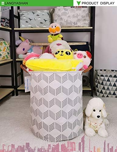 Round Laundry Basket Collapsible Storage Hamper Organizer Gery Wave | Waterproof Canvas Foldable Baskets with sturdy Handles Multi-scene Organizer for Home Play Bedroom Gift Bin