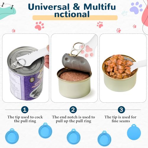 Uiifan 8 Pcs Cat Food Can Covers Lids Set, Silicone Pet Food Can Lids with Multi-Function Cat Foods Spoon and Opener, Silicone Wet Foods Spoon for Cats and Dogs(Blue)