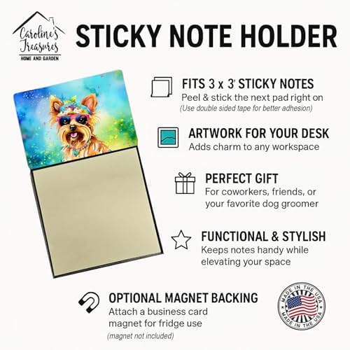Caroline's Treasures Yorkshire Terrier Hippie Dawg Sticky Note Holder Refillable Dispenser Self-Sticky Note Pads, Memo Pads Blank Desk Accessories