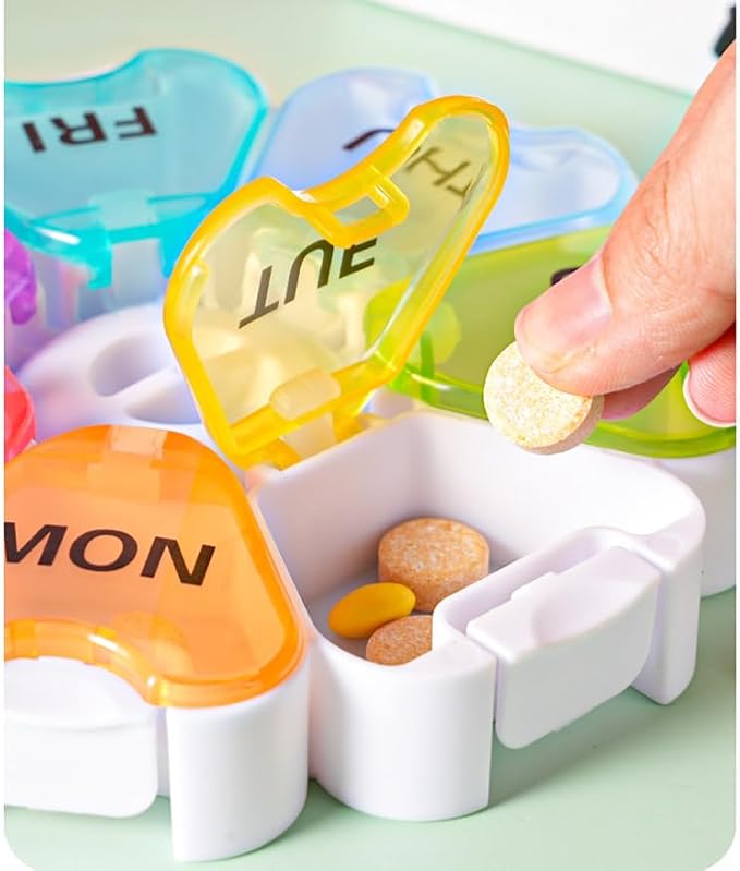 Portable Travel Size 7 Day Pill Box Case with Spring Open Design | Weekly Pill Organizer Daily Large Compartment Meds Container for Vitamins, Cod Liver Oil, Supplements, Fish Oil, Medication
