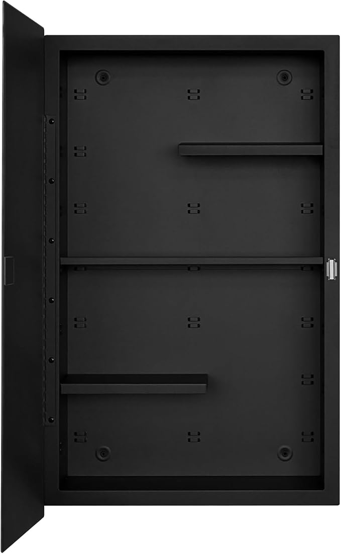 Black 16 x 26 Recessed Metal Medicine Cabinet With Mirror for Bathroom Wall | Black Bathroom Medicine Cabinet with Adjustable Staggered Shelves, Piano Hinge, Left/Right Swing & Matte Powder-Coated Finish