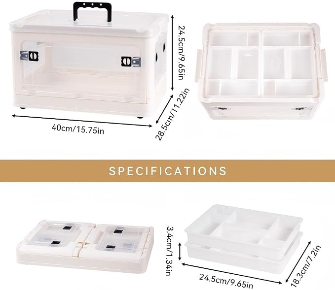 HEY FOLY 30qt Medicine Organizer Storage Box with 4-Side Opening Doors, White Foldable Medication Organizer Empty, Container Case Stackable First Aid Box for Home Storage