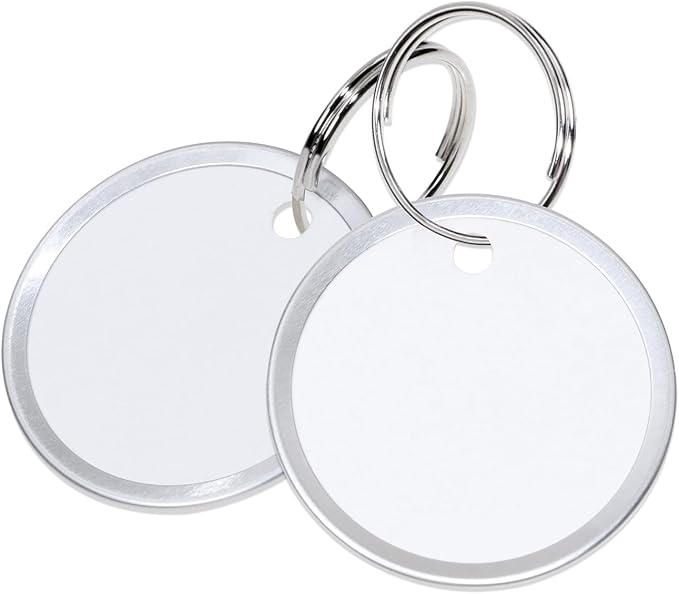 ONLYKXY 60pcs Round Paper Label Tag with Split Ring for Key Chain,Universal Identifiers Name Luggage Marking Tag with Metal Rim Blank Coded Price Display Hanging for Home,Office (White, 1 in)