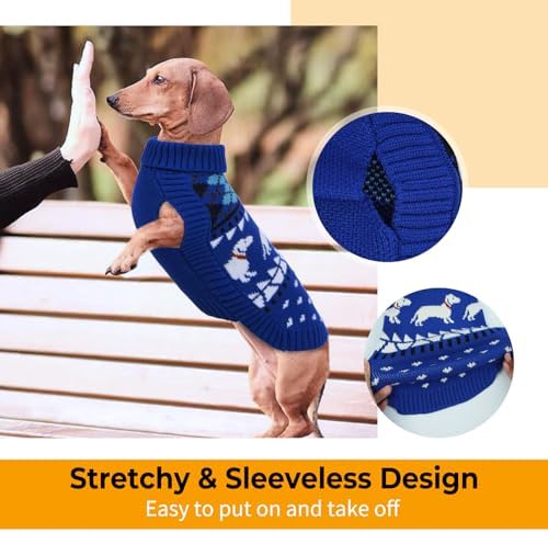 Lelepet Dachshund Sweater Turtleneck Dog Sweaters for Small Dogs (XS-XL) | Warm Pullover Knitted Dog Coat,Cold Weather Dachshund Clothes,Fall/Winter Cozy Outfit for Wiener Dogs,Stretchy Knitwear, Blue
