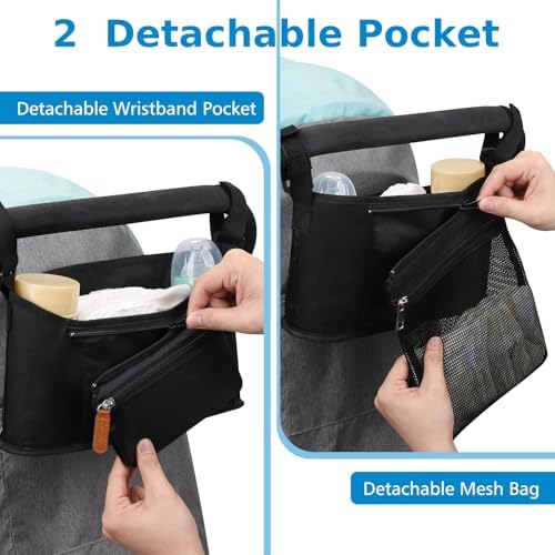 Accmor Universal Stroller Organizer with Detachable Phone Bag and Diaper Pocket, Stroller Bag Caddy Organizer Stroller Accessories for Uppababy, Baby Jogger, Nuna, Doona, Britax Strollers
