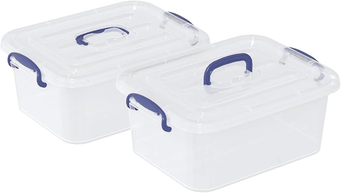8 Quart Clear Plastic Storage Latch Tote Box with Handle, 2 Packs | Latching Organizing Container Bin with Lids