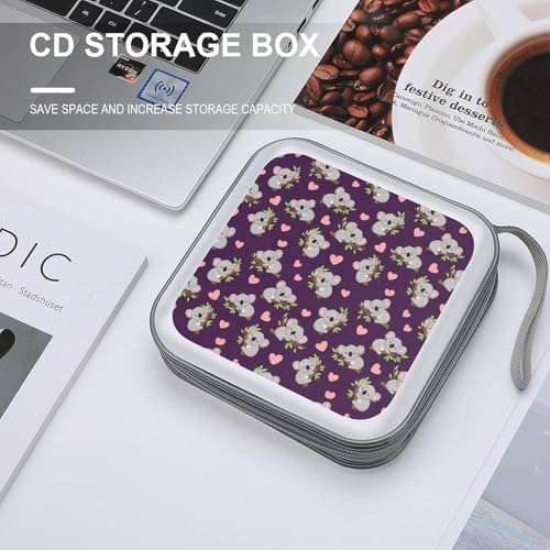 Protective DVD Case Holder Koala, 40-Capacity Hard Plastic Binder with Zipper, Portable CD Organizer for Car Home