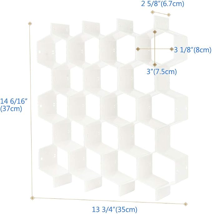 Drawer Divider Organizer Adjustable DIY Grid Honeycomb Drawer Divider for Underwear Belt Scarf Socks White