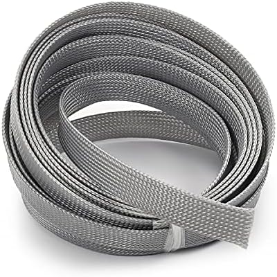 Bettomshin 1Pc 16.4Ft(5m) Cable Management Sleeve, 5/8"(16mm) Width PET Grey Cord Protector, Wire Loom Tube Insulated Split Sleeving for USB Cable Power Cord Organizer Video Cable Hider