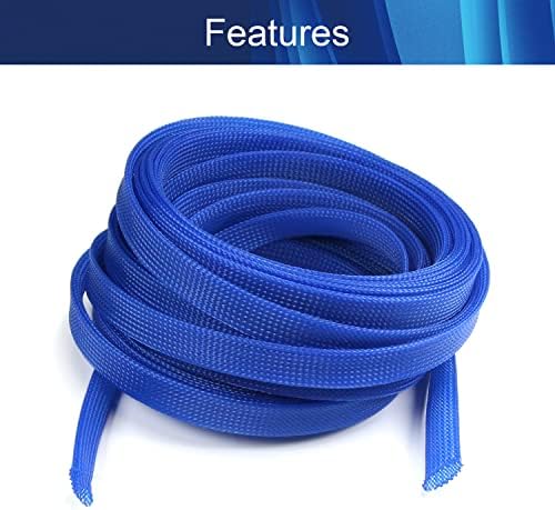 Jutagoss PET Expandable Braided Cable Sleeve, 32.8ft - 9/16 inch Blue Cable Management Sleeve, Wire Loom Tube Cord Protector for USB Cable, Power Cord, Audio Video and More, 1Pc