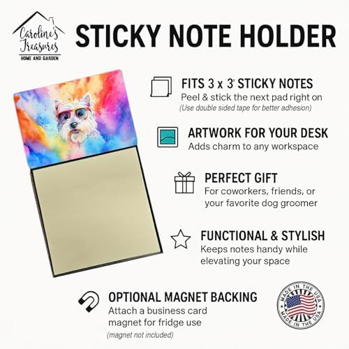Caroline's Treasures Westie Hippie Dawg Sticky Note Holder Refillable Dispenser Self-Sticky Note Pads, Memo Pads Blank Desk Accessories