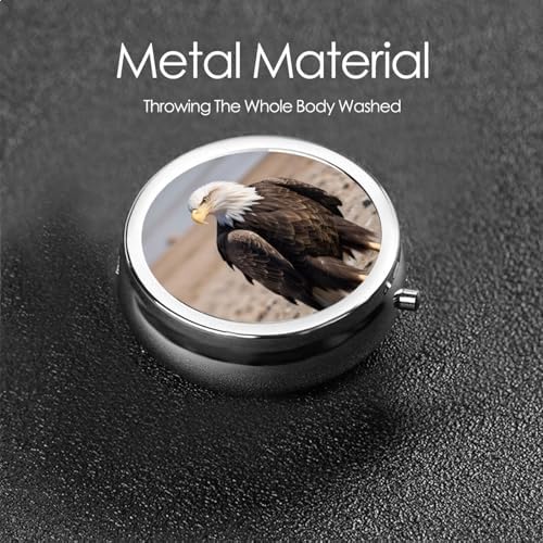 ZhongGuo Eagle Printed Pill Organizer,Round Travel Pill Organizer Mini Medicine Pill Box for Purse Iron Plating