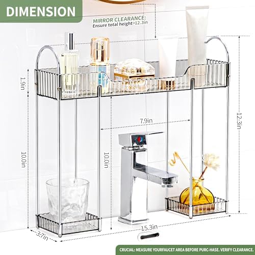 YCIA&DONE Bathroom Countertop Organizer Over The Faucet, Narrow Counter Organizers Above Sink, Table Mounted Faucet Over Sink Shelf for Kitchen, Toilet, Laundry(Smoky Gray)