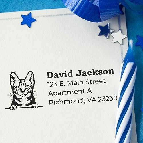Peeking American Shorthair Cat Self-Inking Address Stamp - Crisp Imprint | Personalised Address Stamp for Pet Owners. Choice of 11 ink colors. American Shorthair Cat Address Ink Stamp. 4 case colors.