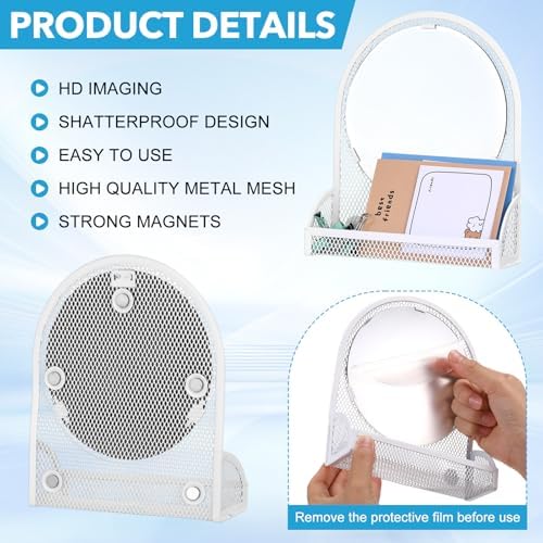 Weysat Set of 5 Magnetic Locker Accessories Mirror with 2 Magnetic Pen Holder and 2 Wire Mesh Storage Basket for Students Back to School Locker Organizer for School Office(White)