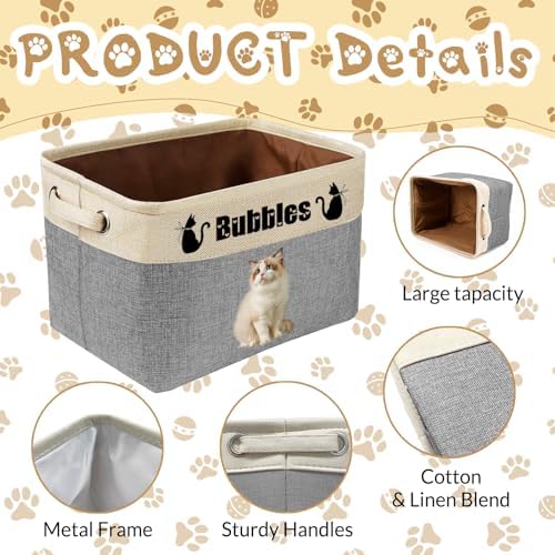 Custom Dog Toy Basket with Name Photo, Personalized Toys Clothing Storage Bins for Dogs Cats Pet,Collapsible Doggy Box Customized for Toy Food Pink