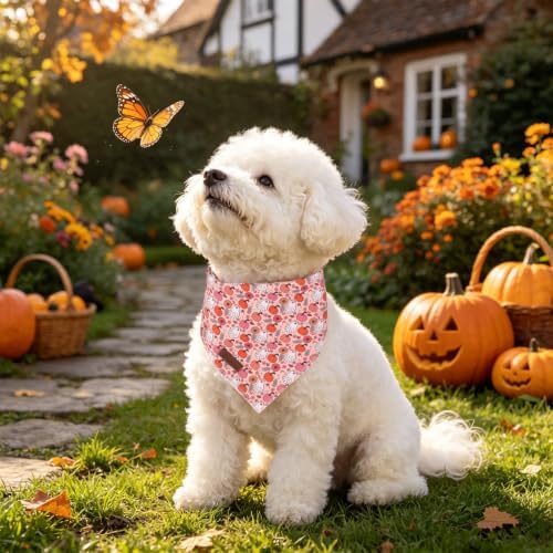 Halloween Dog Bandana,Pumpkin Triangle Bid Scarf with Pink Pumpkin & Ghost Pattern, Cotton Pet Kerchief for Girl Female Dogs or Cats, Cute Puppy Bandana Fancy for Dogs