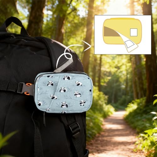 Weekly Pill Organizer Travel Size Bag with Removable 7 Day Pill Box Portable Vitamin Case Purse with Zipper,Panda On Branch Snowy