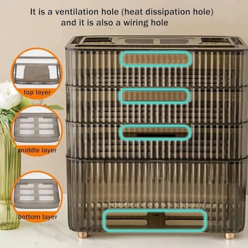 DOUKI PET Desktop WiFi Router Storage Box Wall Hanging Cord Organizer Box and Cover Four Layers Shelf Bracket for TV Components