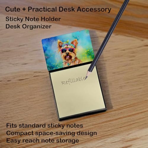 Caroline's Treasures Yorkshire Terrier Hippie Dawg Sticky Note Holder Refillable Dispenser Self-Sticky Note Pads, Memo Pads Blank Desk Accessories
