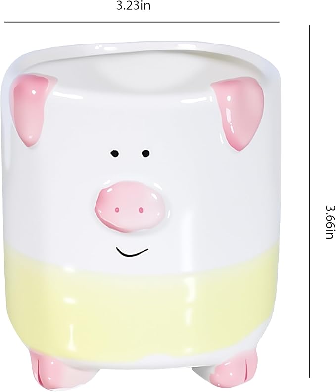 Ceramic Pig Shaped Pen Pencil Holder for Desk Decoration Accessories Pig Decor Makeup Brush Pen Cups Succulent Plant Pot Office School Ideal Gifts for Women, Mom or Birthdays