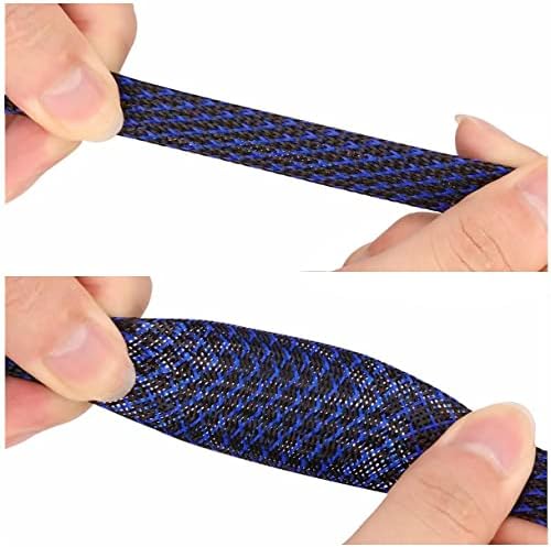 25Ft-1inch PET Expandable Braided Wire Sleeving,Wire Loom Cable Sleeve for TV,Computer,Home Theater,Automotive,Home Industrial,Electrical Wires,Chemical,Protect Cat from Chewing Cords,BlackBlue
