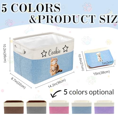 Personalized Dog Toy Box Custom Pet Storage Basket with Name Photo Personalized Collapsible Organizer Basket for Pet Toys Clothes Blankets Brown