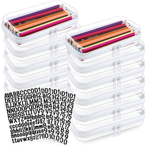 12 Pcs Clear Hard Zipper Case Back to School,7.48 x 3.94 x 2“