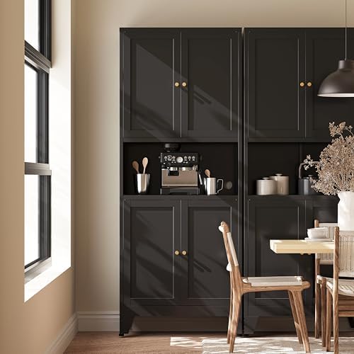 69"H Metal Storage Cabinet with Doors and Shelves,Tall Black Cabinets,Bathroom Storage Cabinet,Large Cabinets with Glass Doors and Adjustable Shelves,Cabinet for Bathroom, Living Room, Dining Room
