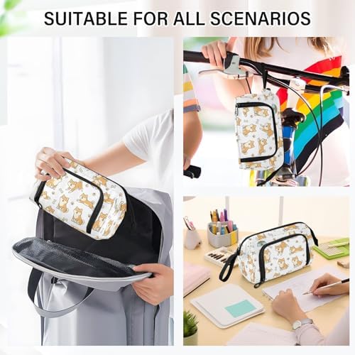 Emelivor Cute Pets Dog White Print Pencil Case Large Capacity Pencil Pouch Bag with Compartmens Pen Organizer Portable Stationery Bag for School Office Adults College Teens