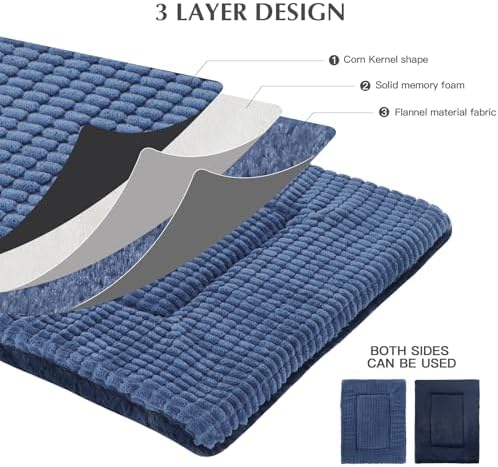 BVAGSS Reversible Dog Crate Pad, Memory Foam Pet Bed Mat, Soft Warm Machine Washable Sleeping Kennel Mattress for Small Medium Dogs XH079 (21''x13''x1.6'',Navy)