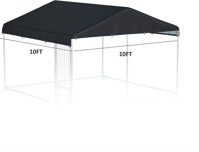 Dog Kennel Cover 10x10ft Outdoor Kennel Replacement Top Cover Black | 600D OXford Cloth Waterproof UV Resistant Outdoor Pet Kennel Replacement Cover with Elastic Cords Excluding Dog Enclosure