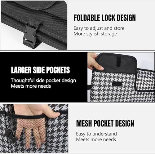 Hovom Car Trunk Organizer, Collapsible Trunk Storage Box for SUV, Multi-Compartment Car Organizers and Storage, Large Capacity Backseat Organizer for Most Cars SUVs Trucks Sedans (Checkerboard)