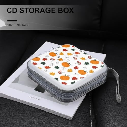 CD Cases 40 Capacity Fall Pumpkin Hard Shell Case DVD Holder Wallet | Disc Organizer Storage Binder, Fall Pumpkin Leaf Autumn Harvest Portable Zipper and Strap, for Home Car Travel