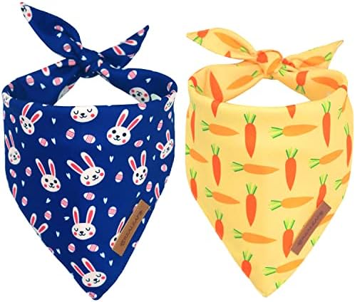 Realeaf Easter Dog Bandanas 2 Pack, Triangle Reversible Pet Scarf for Boy and Girl, Premium Durable Fabric, Holiday Bandana for Medium and Large Dogs (Large)