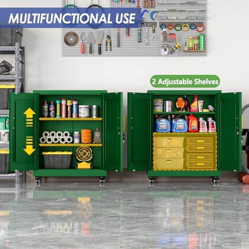 35.4" Metal Garage Storage Cabinet with Wheels and Locking Doors
