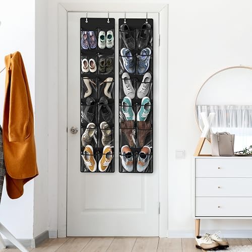 Simple Houseware 12 Pockets Large Over Door Shoe Organizer, 2 Pack, Black