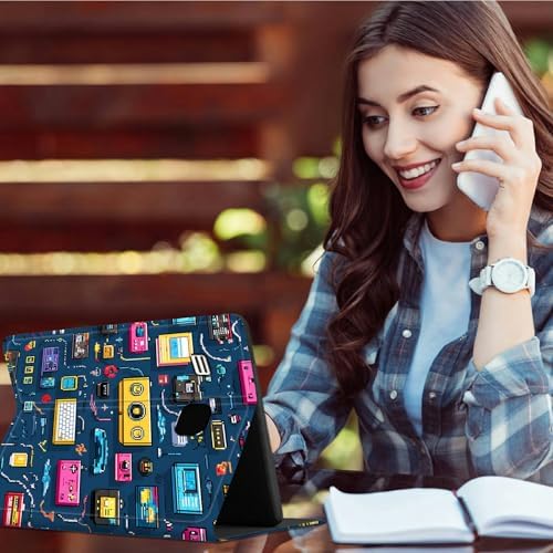 for Samsung Galaxy Tab E 9.6" 2015 SM-T560/T561/T567 Case | Slim Leather Smart Cover with Multi-Angle Anti-Slip Stand [Auto Wake/Sleep] Shell for Women Men - Retro Radio