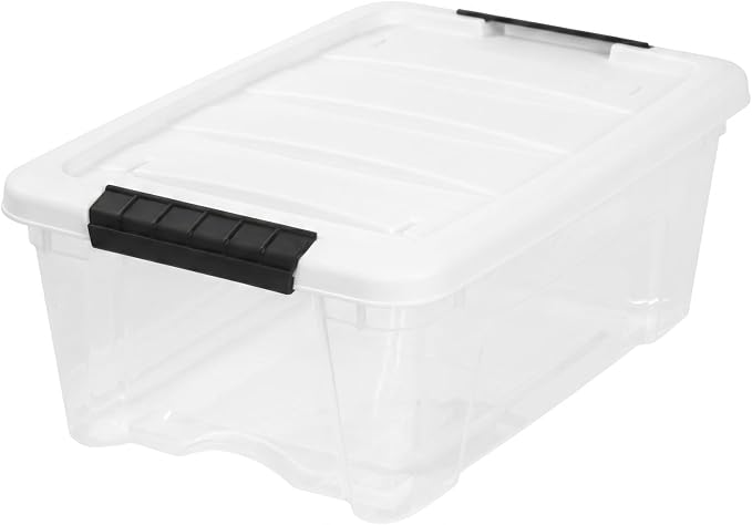 IRIS USA 13 Qt Storage Bins with Lids, 6 Pack, Clear/White | Compact storage for shoes, crafts, office supplies, personal items, closet organization, and small-space storage.