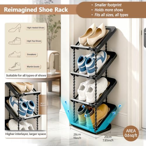 2 Pack Slanted Narrow Shoe Rack 5 Tiers, Slim Depth Vertical Shoe Shelf | Small Spaces Shoe Storage, Fits All Shoes & Boots Organizer, Free Standing, Tall, Sloping, Thin, Corner, Entryway, Ergonomic