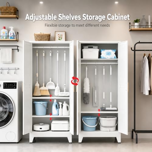 71" H Metal Storage Cabinets,Garage Cabinet,Broom Closet Storage Cabinet,White Storage Cabinets,Utility Cabinet