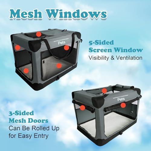 Ashfield & Harkness Collapsible Soft Dog Crate 30" - Gray, Portable | Sherpa-lined mat, waterproof & washable, steel frame, mesh windows - 30"×22"×22", folds to 3" - ideal for medium dogs up to