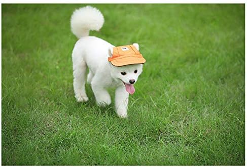 Leconpet Baseball Caps Hats with Neck Strap Adjustable Comfortable Ear Holes for Small Medium and Large Dogs in Outdoor Sun Protection (L, Orange)
