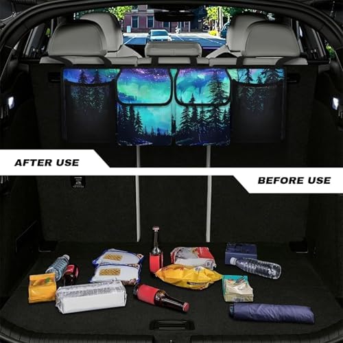 Forest Car Trunk Organizer with 4 Pockets Hanging Car Backseat Storage Bag Detachable Car Storage Accessories for SUV Sedans Hatchback Crossover Minivan