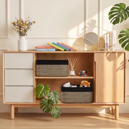 Storage Baskets for Shelves, 2 Pack Shallow Basket