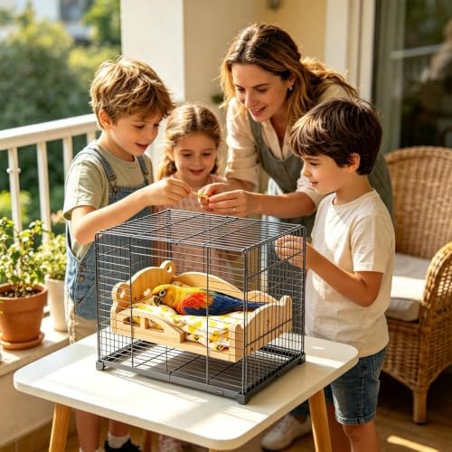 Parrot Bed 3 Pieces – Wooden Perch Detachable Cotton Pad Mat | | Natural Pine Wood Breathable Cotton Soft Washable Nest Resting Stand Cage Hammock Accessories Conure