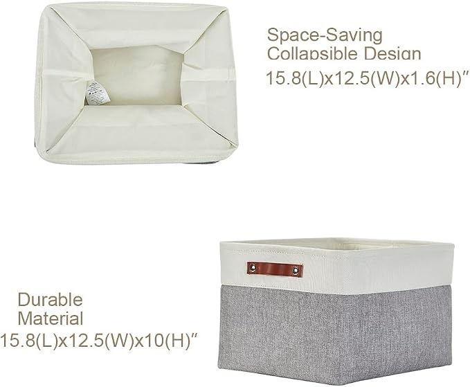DECOMOMO Storage Bins, Extra Large Fabric Storage Baskets for Shelves 3Pack | 15.8 x 12.5 x 10 inches Decorative Linen Closet Organizers (Grey & White)